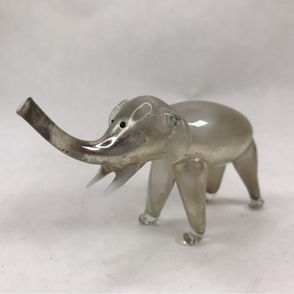 Antique Hand Blown Mercury Glass Elephant Figure Art Trunk Up Germany